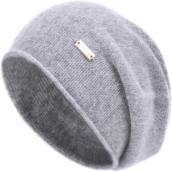 Accessories - Ladies Wool Knitted Skull Beanies Cap Light Grey